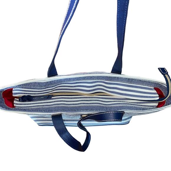 Dooney & Bourke Waverly Shopper Tote Striped Zippered Navy Red Handbag Purse - Picture 4 of 15